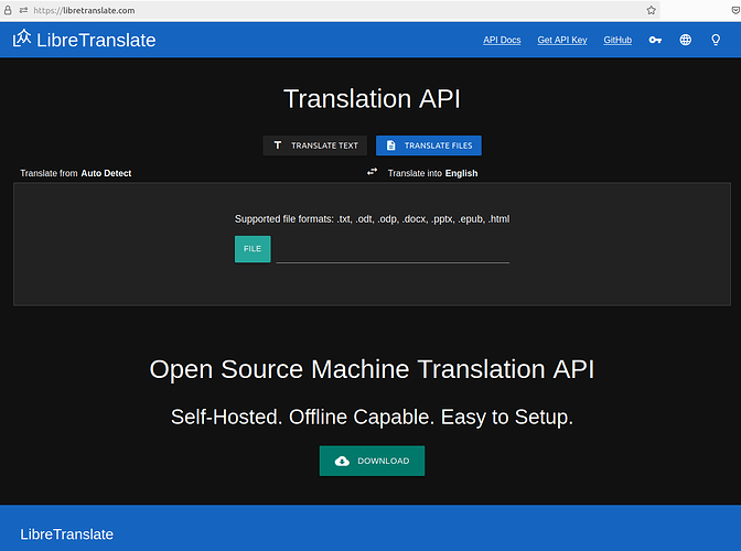 File translation interface in LibreTranslate