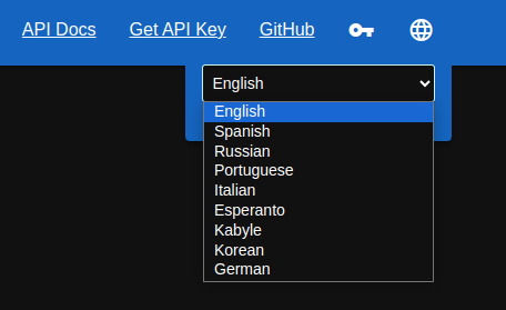 Localization dropdown in LibreTranslate user interface